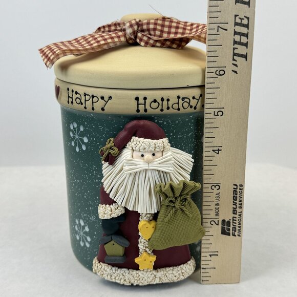 Happy Holidays Santa Claus Stoneware Cookie Jar with Lid Canister Crock 7.25 in - Picture 11 of 13